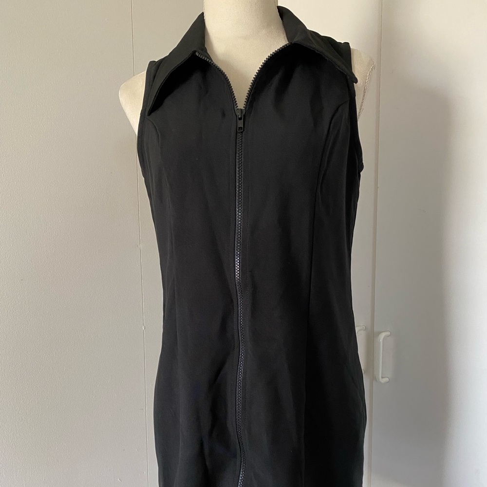 Vintage black collard zip up mini dress.